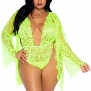 Plus Size Floral Lace Teddy And Matching Robe By Leg Avenue